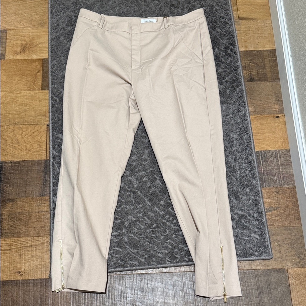 Calvin Klein Beige Cropped Ankle Zip Pants